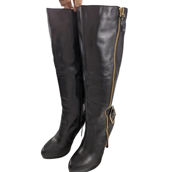 ALDO! AWESOME BAIA BLACK LEATHER ZIPPER DETAIL STILETTO BOOTS! SZ 7 - Picture 10 of 10